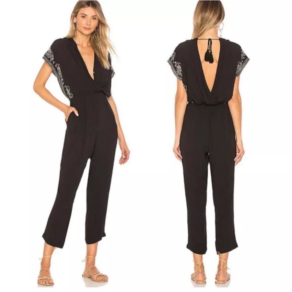 L*Space Raquel Embroidered Black Jumpsuit Size XS